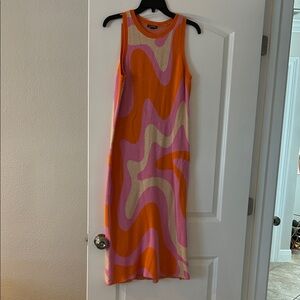 Wild Fable Orange and Pink Swirl Midi Dress